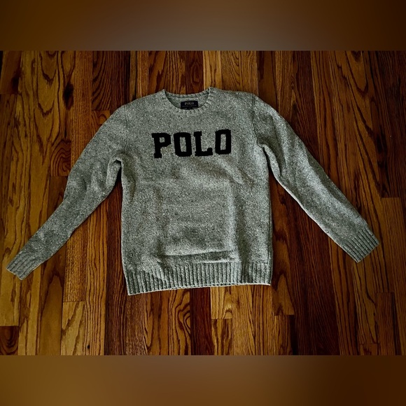 Polo RL sweater - Unisex Kids Large - Gray with Polo in hunter green - Picture 1 of 7
